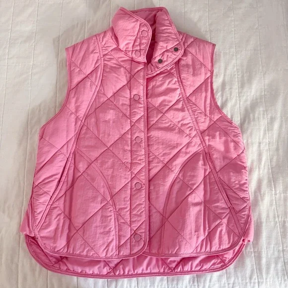 Women's Puffer Vest Hot Pink SMALL Lightweight Unbranded Snap Up - Picture 2 of 7